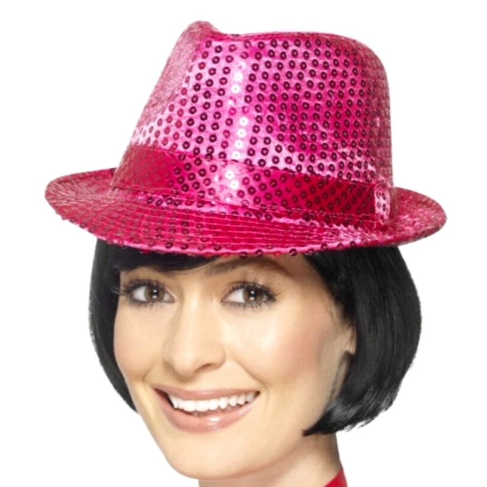 GROOVY GLAM Hot Pink Sequin Fedora Unisex Party Hat
